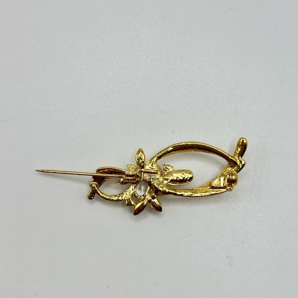 ✨ Vintage-Style Gold Plated Pearl & Crystal Brooch w/ Matching Earrings - Picture 3 of 4